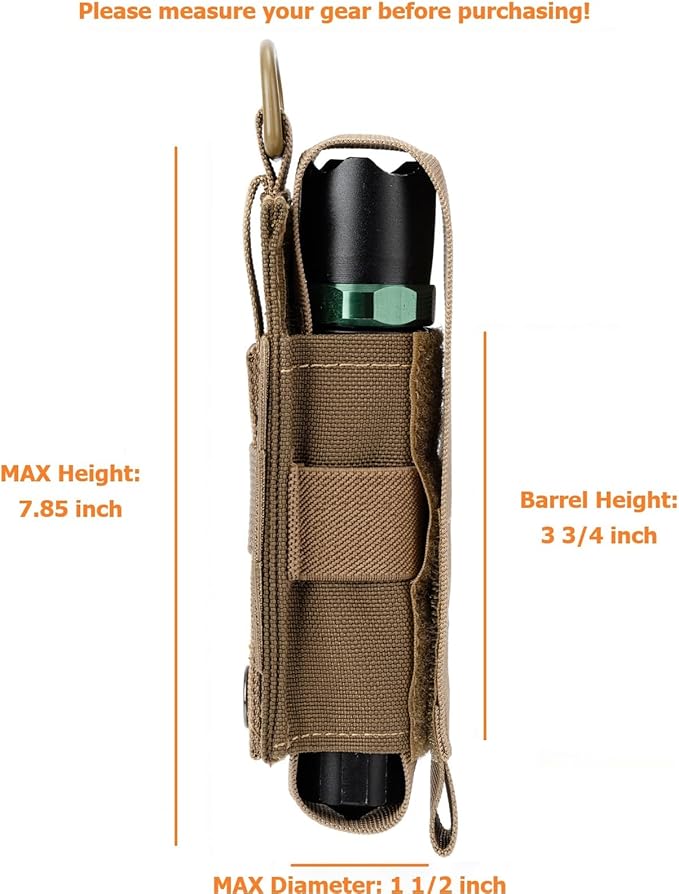 Tactical Flashlight Holster MOLLE Torch Holder MK4 OC/Mace Pepper Spray Canister Carrier EDC Flash Light Pouch Multitool Case with Strap&Snap Clip for Duty/Combat Belt Backpack Vest Chest Rig