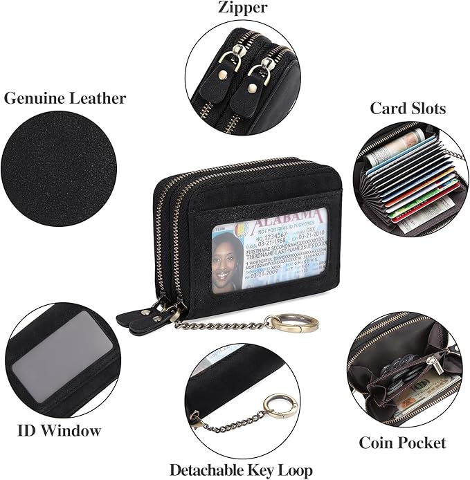GOIACII Small Genuine Leather Wallet for Women, RFID Blocking Credit Card Holder Wallet