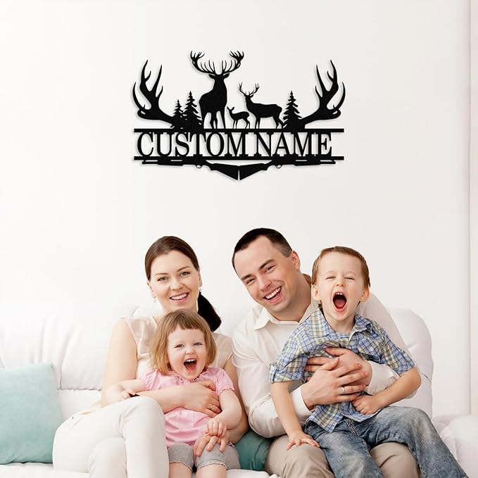 Dyoart Personalized Deer Metal Cabin Sign | Custom Metal Signs Outdoor | Deer Custom Wall Art | Outdoor Deck Decor | Last Name Deer Monogram | Camping Signs | Deer Hunter Gift | Cabin Decor