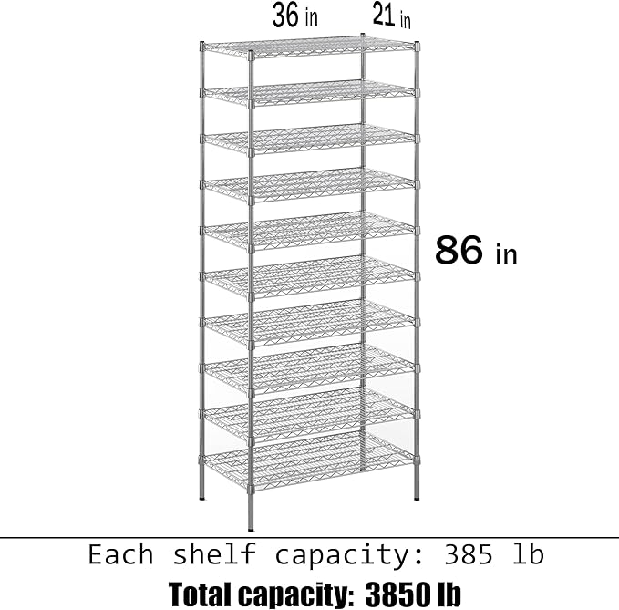 Regal Altair 21" Deep x 36" Wide x 86" Height Wire Shelving Kit | 10-Tier | NSF Commercial Storage Rack Unit
