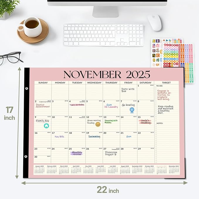 Forvencer 22" x 17" Large Desk Calendar 2026, 20 Months Calendar Runs from November 2025 to June 2027, 2026 Desk Calendar Monthly Planner with Plastic Cover for Home School Office, Green