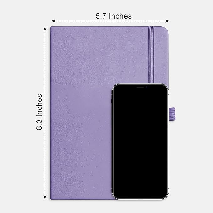RETTACY Bullet Dotted Journal Notebook, 256 Pages, A5 Medium Size (5.7'' × 8.3''), Leather Hardcover, 120 GSM Thick Paper, for Bullet Journaling, Planning, Tracking (Purple)