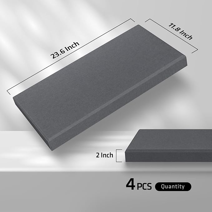 UMIACOUSTICS 4 PCS Acoustic Panels with Hanging Hardware, 2” Thick Fiberglass Sound Proof Panels for Studios, Office, Home Theater Ceiling or Wall- Medium Grey
