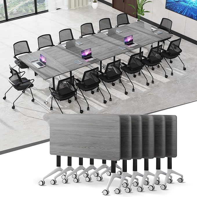 Conference Table,55.1''Folding Conference Room Table for 4-12 People,Mobile Flip Top MeetingTraining Table with Different Coulor and Styles for Offices, Classrooms,Meeting Room (6, 70.8''F)