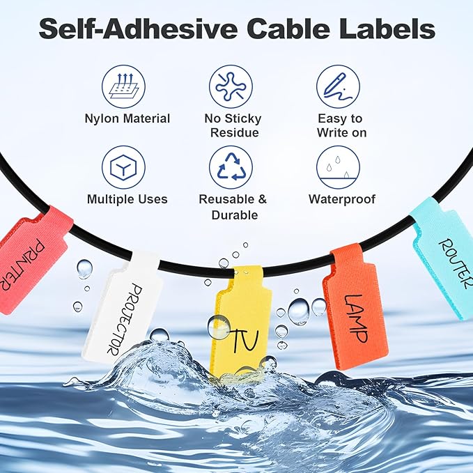 SZ.haitun 40 Pack Cable Labels Tags, White Write On Wire Cord Tags and Charger Labels Waterproof for Cable Management and Identification Electronics (Oval)