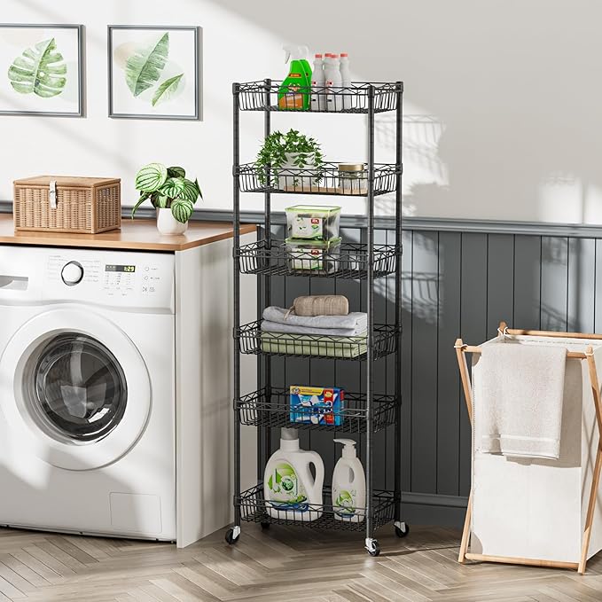 SINGAYE Shelf Closet Wire Shelving：Adjustable Metal Unit for Laundry Room Organization Bathroom Kitchen Home Storage with Wheels Pantry Rack Shelves