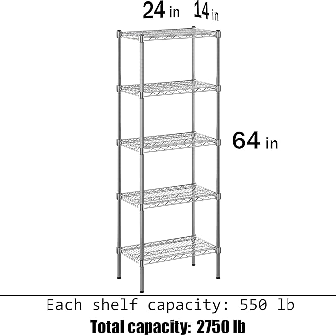 Regal Altair 14" Deep x 24" Wide x 64" Height Wire Shelving Kit | 5-Tier | NSF Commercial Storage Rack Unit