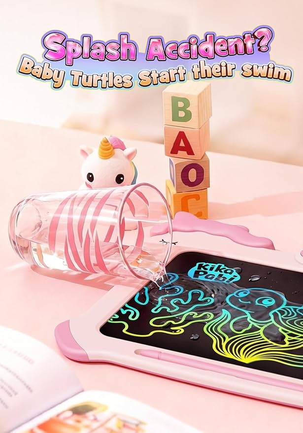 Kikapabi LCD Writing Tablet for Kids, Unicorn Colorful Screen Doodle Board, Electronic Drawing Pad, Educational Toy, Toddlers Travel Toy, Christmas Birthday Gift for 3 4 5 6 7 Year Old Girls Pink
