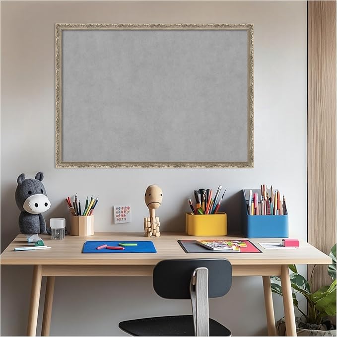 Amanti Art Silver Framed Magnetic Board 22x30 Medium Vision Board for use with Magnets, 100% Metal Sheet to Display Items as Office Decor or for Home Organization in mudroom, Kitchen or Kids Room