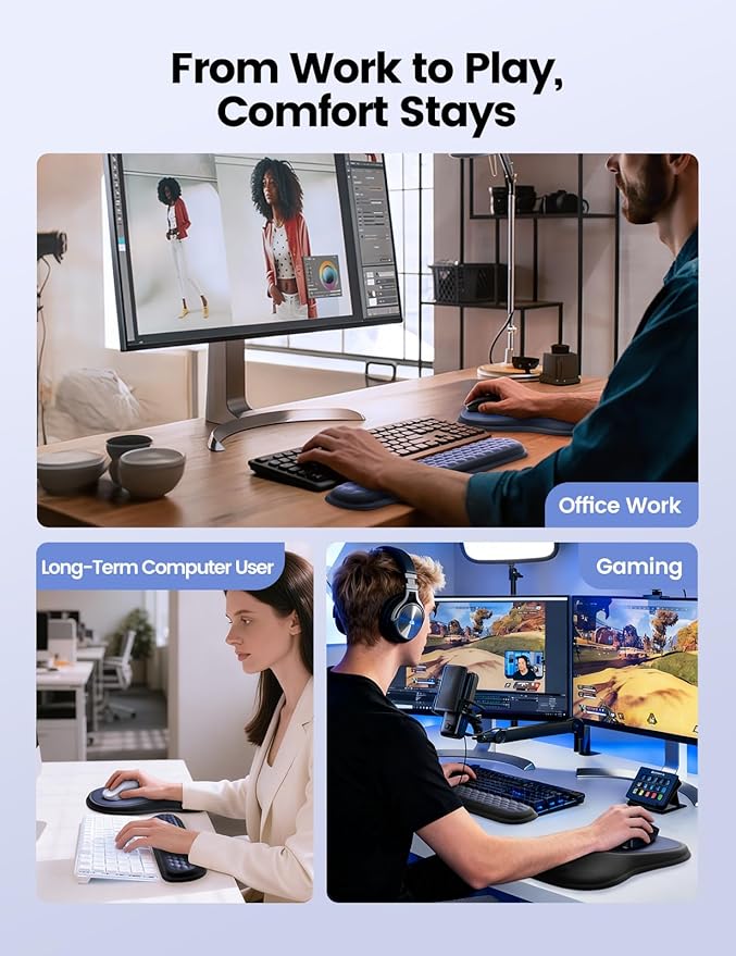 meatanty Keyboard and Mouse Wrist Rest Set, Ergonomic Wrist Pad Support, Computer Hand Palm Rest Combo, Memory Foam Typing Desk Accessory Carpal Tunnel Cushion, Laptop Office Home School-Blue & Black