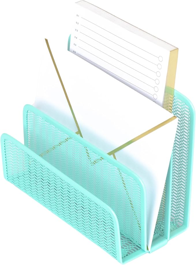 BLU MONACO Aqua Metal Mesh Letter Sorter for Desk| Modern Desk Organizer | Space-Saving Vertical Mail Holder | Office & Home Paper Organizer | Outgoing Mail Holder