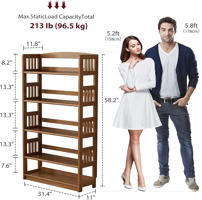 AnywaysWood 5-Tier Solid Wood Open Bookcase,Modern Display Bookshelf,Farmhouse Wide Etagere Bookcase, Freestanding Storage Cabinet for Study Room Office Living Room Flower Rack