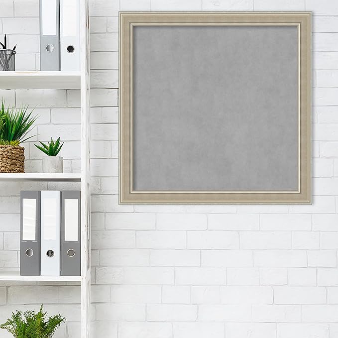 Amanti Art Silver Framed Magnetic Board 28x28 Medium Vision Board for use with Magnets, 100% Metal Sheet to Display Items as Office Decor or for Home Organization in mudroom, Kitchen or Kids Room