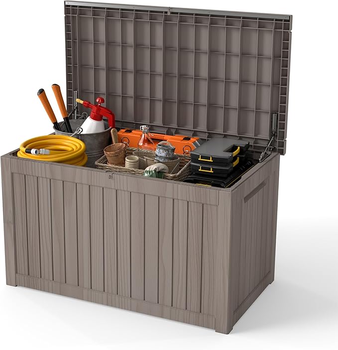 Yardgrace 270 Gallon Outdoor Storage Box Waterproof, Resin Deck Boxes with Lockable Lid & UV-Resistant for Patio, Pool, Garden Furniture Cushions & Accessories, Coffee