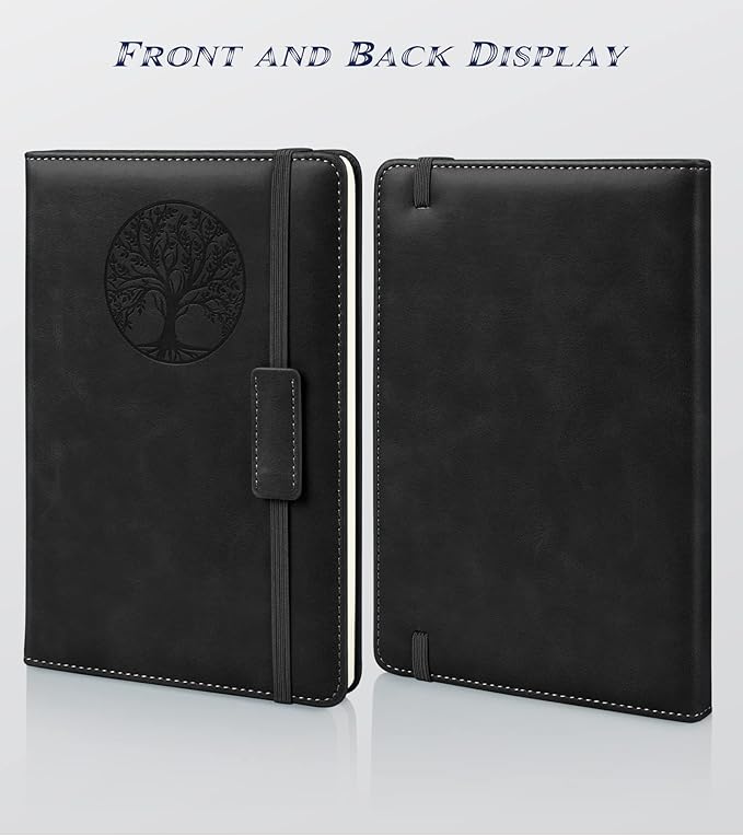 Biuwory Lined Journal Notebook for Women Men,256 Pages A5 Hardcover Leather Journals for Writing,Travel,Business,Work & School,College Ruled Notebooks for Note Taking,Diary Notepad 5.7"×8.3"(Black)