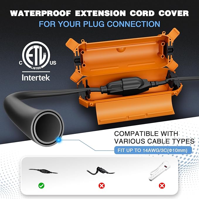 Flemoon [3 Pack] Outdoor Extension Cord Safety Cover with Waterproof Seal, Weatherproof Electrical Connection Box to Protect Outdoor Outlet, Plug, Socket, Christmas Holiday Decoration Light, Orange