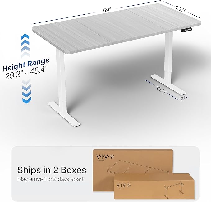 VIVO Electric 60 x 30 in Standing Desk, Memory Height Adjustment, 1B Series, Holds 220 lbs, Dark Gray Top White Frame, DESK-KIT-1W6G-30