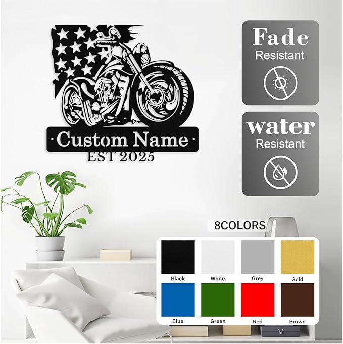 Custom US Flag Motorcycle Metal Signs Personalized Biker Name Sign Custom Garage Decor Motorbikes Wall Art Decor Motorcycle Sign Men Room Decorate Gifts for Men Husband Rider