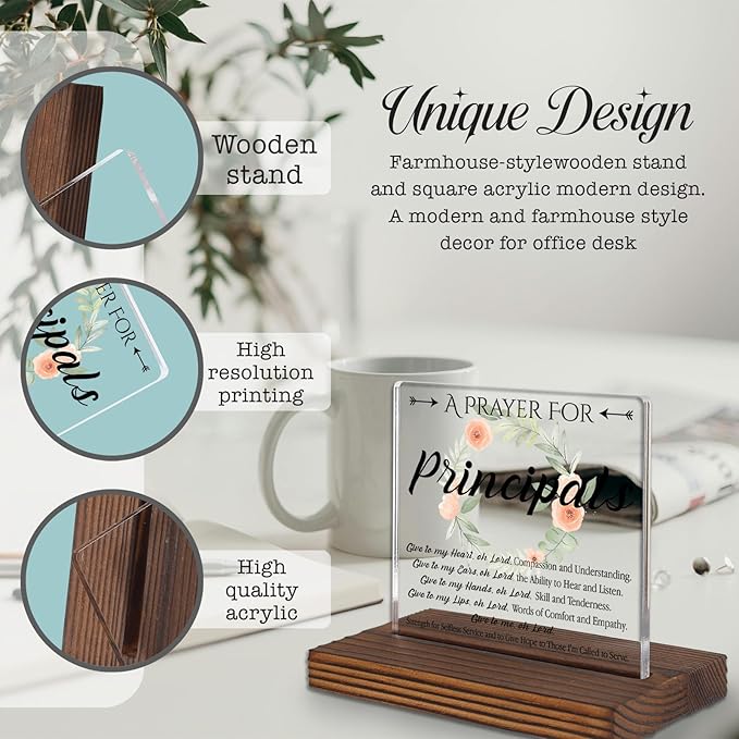 Principal Prayer Desk Sign, Inspirational Christian Gift for School Leaders Graduation Birthday Christmas, Faith-Based Office Decor for Principal Appreciation and Recognition PA112
