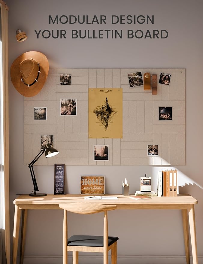 Fluxynara Felt Bulletin Board Tiles Large 36" x 24" Cork Board Alternative-6 Pack with 40 Adhesive Tabs, Thick Slat Wall Panels for Office Decor, Push Pin Board Wall Organizer Alternative - Oatmeal