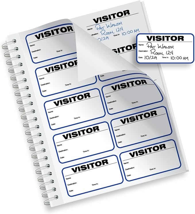 Threshold Visitor Badge Sign-in Book (500 Badges) | Name Tag Stickers | Hospital, Office, & Secretary Supplies | School Visitor Passes | Visiting Tag for Hospital | Visitor Badges