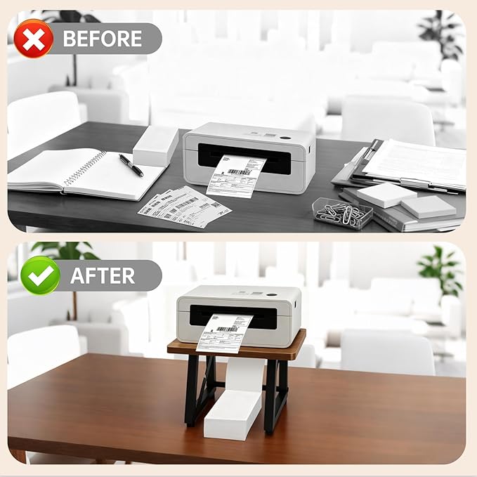 Label Holder for Thermal Printer,Sticker Rolls and Fan-fold Dispenser Holder,Wooden Label Holder for Shipping Label Printer,Office Accessories for Home,Small Business,Warehouse (Retro Color)