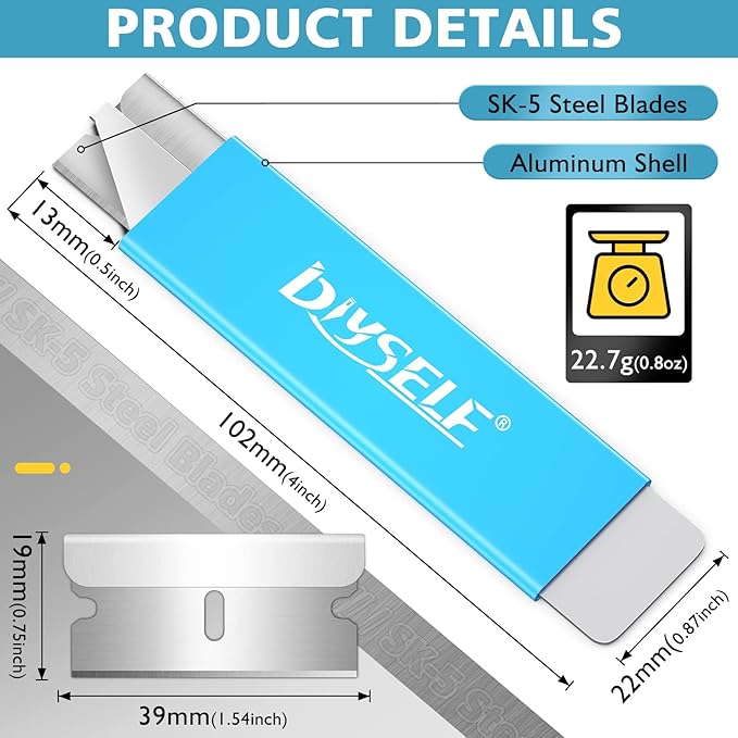DIYSELF Box Cutters, 48 Pack Box Cutter Retractable, Box Cutter Knife with Single Edge Razor Blade, Utility Knife All Metal Shell, Boxes Opener for Packages, and Paper, Work Knives for Men (Blue)