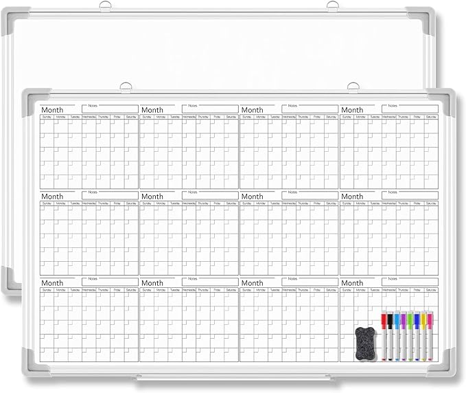 Lincia 36" x 24" Magnetic Horizontal Yearly 12 Month Dry Erase Calendar for Wall 2026 Undated Dry Erase Wall Calendar Planner Aluminum Frame Whiteboard for Home Office Projects Fridge