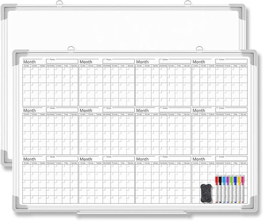 Lincia 36" x 24" Magnetic Horizontal Yearly 12 Month Dry Erase Calendar for Wall 2026 Undated Dry Erase Wall Calendar Planner Aluminum Frame Whiteboard for Home Office Projects Fridge