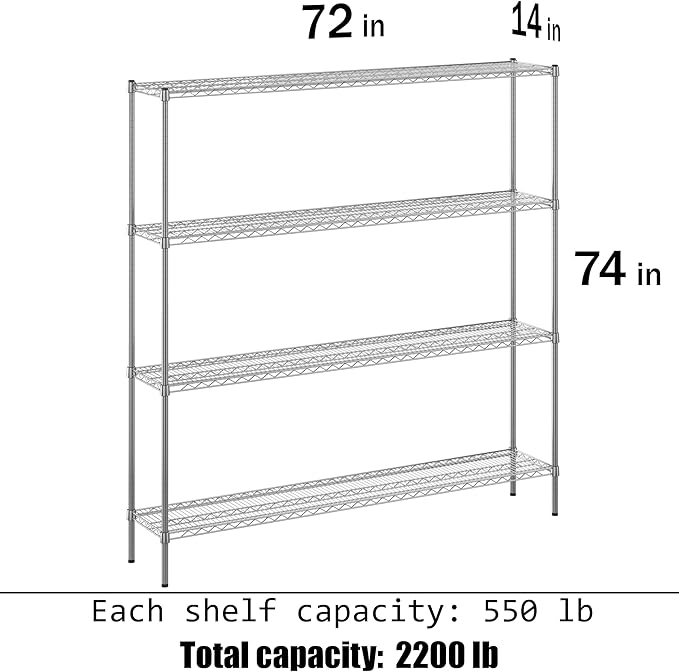 Regal Altair 14" Deep x 72" Wide x 74" Height Wire Shelving Kit | 4-Tier | NSF Commercial Storage Rack Unit