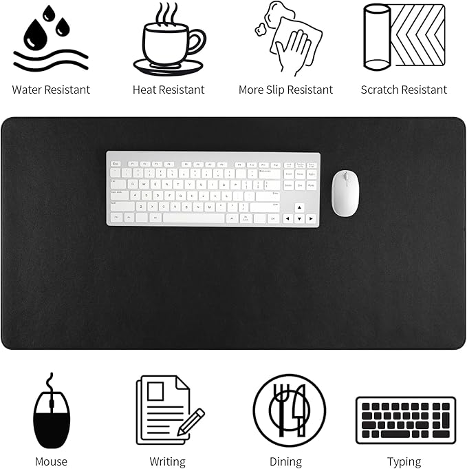 Bloss Desk Mat with Stitched Edges, Leather Large Mouse Pad, Non-Slip Desk Protector Mat, Desk Blotter, Waterproof Desk Pad for Office Home Decor/Black(31.5×15.7 Inches)