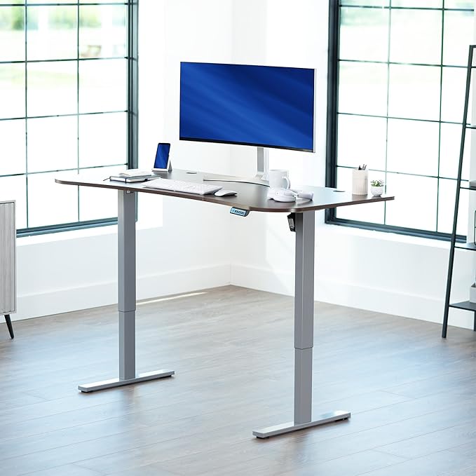VIVO Electric 63 x 32 in Standing Desk, Memory Height Adjustment, 1B Series, Holds 220 lbs, Dark Walnut Top Gray Frame, DESK-KIT-1G1D