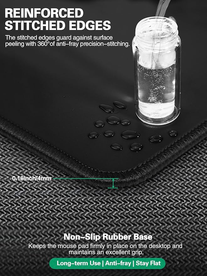 Mouse Pad, Office Desk Mat, Large Gaming Mousepad with Superior Micro-Weave Cloth, XXL Desk Pad with Stitched Edges, Non-Slip Writing Pad for Gamer, Laptop, Work & Home (Black with 20W PD Charger)