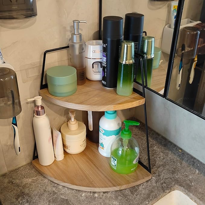 2 Tier Bathroom Counter Organizer,Standing Rack Cosmetic Holder,Wood Bathroom Organizer,Vanity Organizer Bathroom Counter Tray,for Bathroom,Bedroom (Log Color)