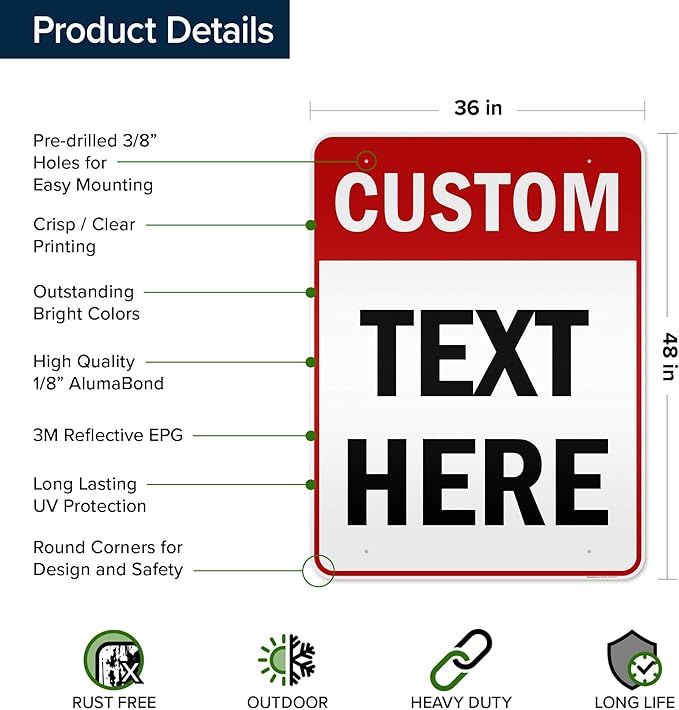 Custom Sign, Custom Sign for Business, Indoor/Outdoor use. 36x48 Inches, Reflective, Rust Free DiBound, Fade Resistant, Made in USA by My Sign Center (Header)