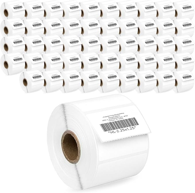 HOUSELABELS 2.25" x 1.25" Address Labels on 1" Core Compatible with Zebra and Rollo Printers, 50 Rolls / 1,000 Labels per Roll