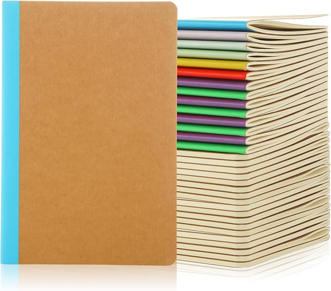 MIVIDE 48 Pack A5 Kraft Notebooks, Colourful Spine Lined Journal Bulk Pack 8.3 x 5.5 inch Notebooks 60 Pages, Travel Notebooks for Writing, Making Plans, School Office Supplies
