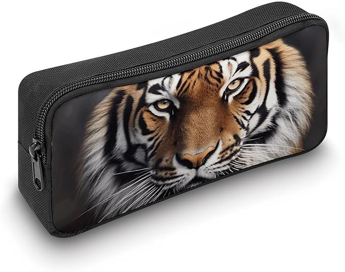 BWQJKUO Pencil Pen Case, Tiger Printed Pouch Big Capacity Pen Bag with Zipper Durable Stationary Storage Bag