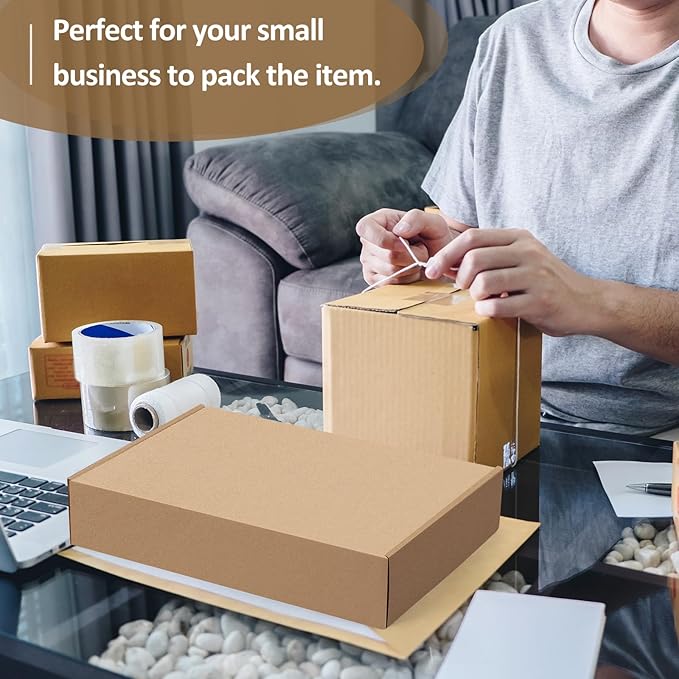 Eupako 13x10x2" Brown Shipping Boxes Corrugated Box Mailers 20 Pack Cardboard Shipping Boxes for Small Business, Mailing