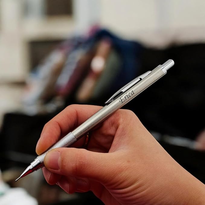 ELMA VADA STUDIO Custom Engraved Mechanical Pencil – Personalized 0.7mm Refillable Drafting Tools – Gift for Architects, Engineers, Students, Designers, Graduation (Chrome Pen Engraved)