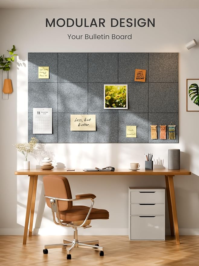Bumusty Large Cork Board 47"x35" Alternative - 12 Pack Felt Wall Tiles with 70 Safe Removable Adhesive Tabs, 30 Pushpins, Cork Boards for Walls Pin Board Tack Board Cork Board (Silver Mink)