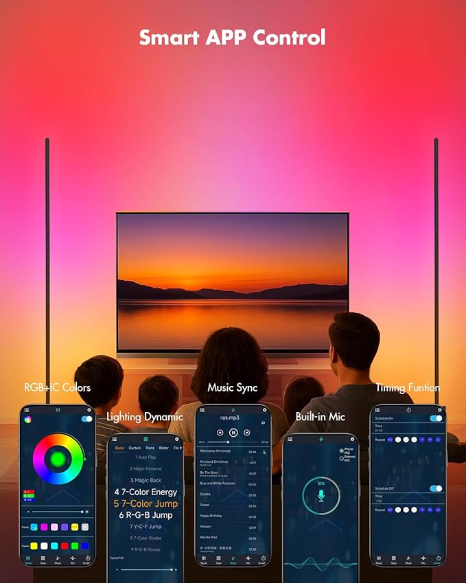Vexinat Corner Floor Lamp - 2 Pack LED Corner Lamp with App/Remote/Button Control, Smart LED Floor Lamp with Music Sync and 16 Million Colors, Color Changing Standing Lamp for Living Room, Bedroom
