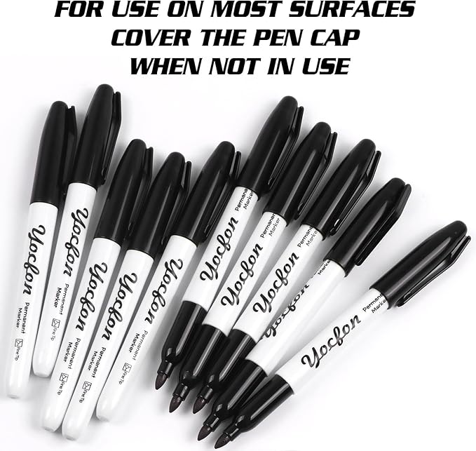 Yocfon Permanent Markers, 72 Count Black Permanent Markers Set, Fine Tip, Waterproof Markers, Works On Plastic, Wood, Stone And Metal For Doodling, Marking