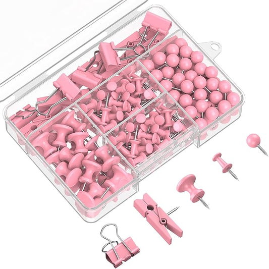 Uniclife 200 Pcs Thumb Tacks for Wall, Pink Push Pins for Bulletin Board & Cork Board, Decorative Push Pins, Cute Thumbtacks Hooks Set for Pictures, Photos, Art & Decor, 5 Styles