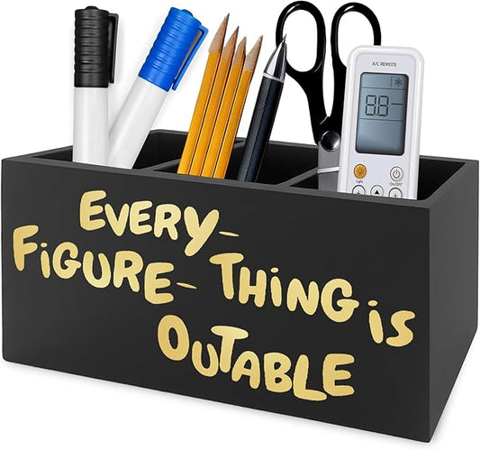 QZQE Everything Is Figureoutable Pen Pencil Holder Organizer for Desk, Inspirational Motivational Wooden Box Signs Decorations for Home Office Desk Tabletop, Inspirational Gifts