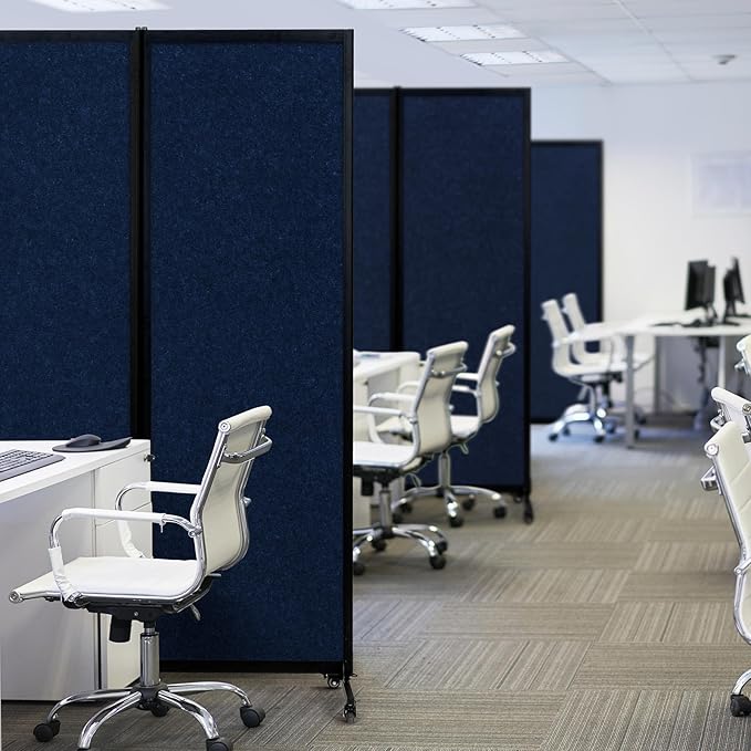 Upgrade Version Room Partition and Divider, Freestanding Rolling Dividers with Wheels,Office Privacy Screen Divider Wall,Classroom Felt Dividers,12'2"L* 6'7"H,6 Panel，Blue
