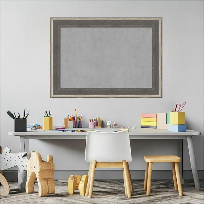 Amanti Art Grey Framed Magnetic Board 21x29 Medium Vision Board for use with Magnets, 100% Metal Sheet to Display Items as Office Decor or for Home Organization in mudroom, Kitchen or Kids Room
