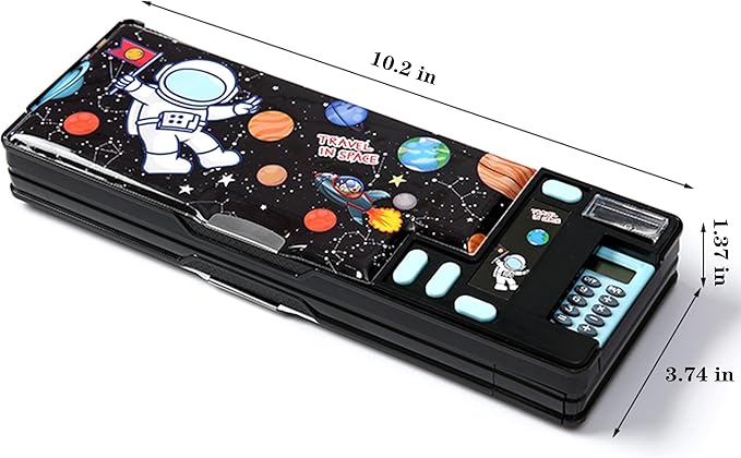 Pop Up Multifunction Pencil Case, Cute Cartoon Pen Box Organizer Stationery with Calculators, Sharpener, Schedule, School Supplies, Best Birthday Gifts for Kids Teens (Black)
