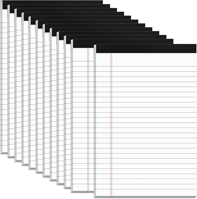 Roneky 12 Pack Note Pads 5x8, Small Legal Pads 5x8 White Writing Paper for Work, Mini Notepads College Ruled Paper with Sturdy Back 25 Lines, Perforated Legal Note Pad 5" x 8", 30 Sheets Per