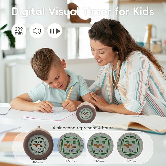 Visual Timer for Kids, 299-Minute Cute Kids Squirrel Timer, ADHD Autism Toddler Support, Visual Timer for Classroom, Homeschool Supplies Study Teaching Time Management Tool